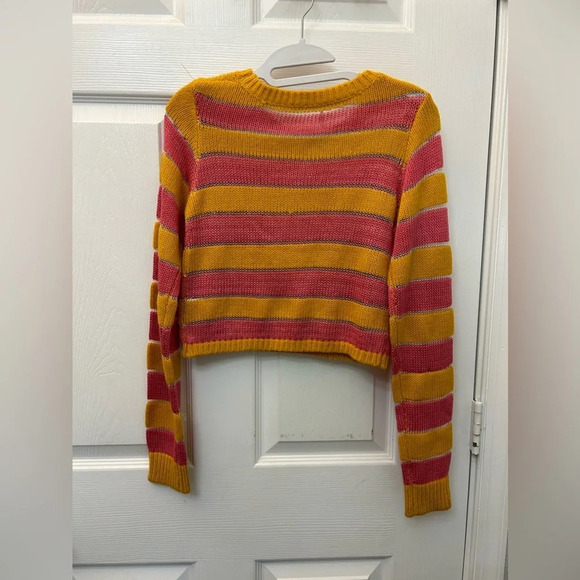 ! Tularosa REVOLVE Meridian SHEER Knit Sweater Crop in Orange & Pink, Small - Picture 3 of 5